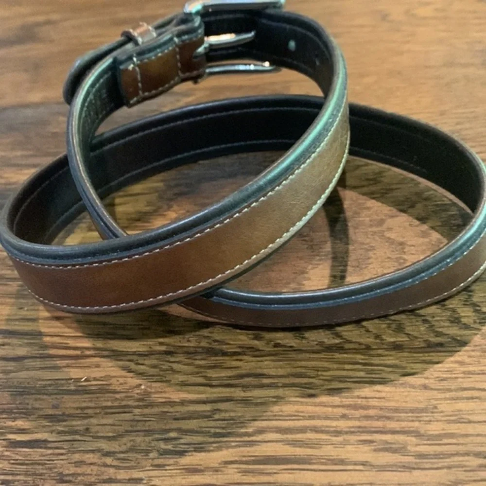 Nautica Double Stitched Leather Belt Two‎ Tone Brown Handcrafted 26/65